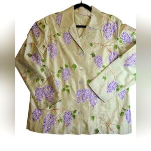 Laura Ashley Vintage Light Green Silk Jacket with Embroidery Size Medium